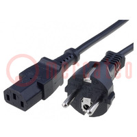 Cable; 3x1mm2; CEE 7/7 (E/F) plug,IEC C13 female; PVC; 5m; black