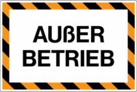 Hinweisschild - AUßER BETRIEB, Gelb/Schwarz, 15 x 25 cm, Aluminium, Weiß