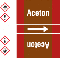 Rohrmarkierungsband mit Gefahrenpiktogramm - Aceton, Rot/Braun, 10.5 x 12.7 cm