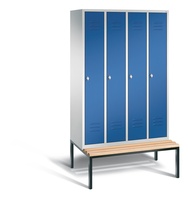 C+P Garderobenschrank mit unterbauter Sitzbank, 4x300er Abteile, 7035/5010 | CA5841-5010