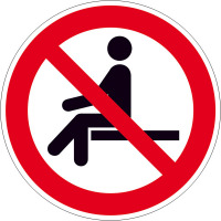 Verbotsschild - Verbotszeichen Sitzen verboten, Kunststoff, Größe: 20,0 cm DIN EN ISO 7010 P018