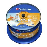 VERBATIM DVD-R, 4.7GB, 16X, 50 PACK SPINDLE, SUPERFICIE WIDE INKJET PRINTABLE (21 -118MM)