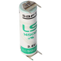 Saft LS14500 AA Lithium Batterie 3,6 Volt mit Printanschluss, LS14500 LiSOCI2 2600mAh 2er Print - / 2er Print +