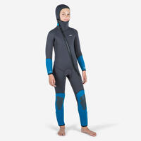 Kids Diving Wetsuit 5.5mm Neoprene Scd 500 Grey And Blue - 14 Years
