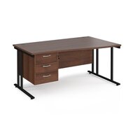 Maestro 25 right hand wave desk 1600mm wide with 3 drawer pedestal - black canti