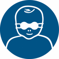Sicherheitskennzeichnung - Augenabschirmung für Patienten tragen, Blau, 20 cm