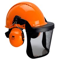 3M™ G3000 Kopfschutz-Kombination 3MO315C in Orange mit H31P3E Kapseln, Ratschensystem, Visier 5C Edelstahl, Leder-Schweißband, KWF-Logo