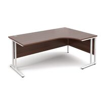 Traditional ergonomic desks - delivered and installed - white frame, walnut top, right hand, 1800mm