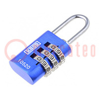 Mount.elem: padlock; Kind: shackle,combination code; C: 3mm; blue