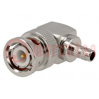 Connector: BNC; plug; male; angled 90°; 50Ω; crimped; for cable; POM