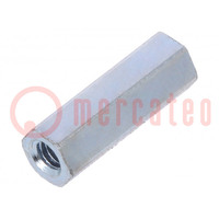 Screwed spacer sleeve; 12mm; Int.thread: M2,5; hexagonal; steel