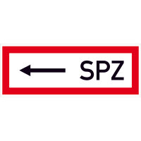 SPZ linksweisend <--- Hinweisschild für den Brandschutz,Alu,Größe 29,70x10,50 cm DIN 4066-D1