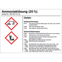 Gefahrstoffetiketten zur Behälterkennzeichnung, Folie, 10,5 x 7,4 Version: 02 - G002: Ammoniaklösung (25%)