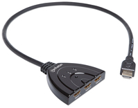 Manhattan 1080p 3-Port HDMI-Switch, 1080p@60Hz, integriertes Kabel, Stromversorgung über USB, schwarz
