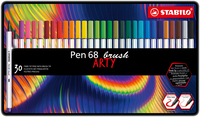 STABILO Pen 68 brush, premium brush viltstift, ARTY metalen etui met 30 kleuren