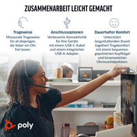 POLY Blackwire 3310 Monaurales USB-C-Headset + USB-C/A-Adapter