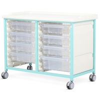 Steel Low Level Double Column Tray Trolley - 7 Small and 1 Deep Drawers