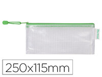 Bolsa multiusos tarifold pvc 250x150 mm apertura superior con cremallera portaboligrafo y correa color verde