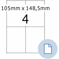 Etiketten A4 Papier weiß 105x148,50mm 500 Blatt/2000 Etiketten