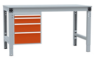 Gehäuse-Unterbau Stationär, Nutzhöhe 500 mm mit 4 Schubfächer. Für Tischtiefe 1000 mm, in Rotorange RAL 2001 | PAK3086.2001