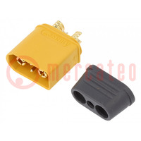 Plug; DC supply; XT90; male; PIN: 4; for cable; soldering; yellow