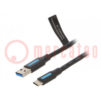 Kábel; USB 3.0; USB A dugó,USB C dugó; nikkelezett; 1m; fekete