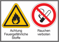 Sicherheitszeichen-Schild - Achtung Feuergefährliche Stoffe/Rauchen verboten