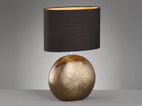LED Tischlampe mit Keramikfuß Bronze Antik & Stoffschirm Schwarz Gold, 53cm groß