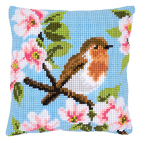 Cross Stitch Kit: Cushion: Robin & Blossoms