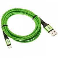 2in1 adatkábel USB 2.0 - Lightning, nylon, 1.80m, zöld-fekete