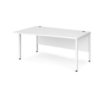 Maestro 25 left hand wave desk 1600mm wide - white bench leg frame and white top