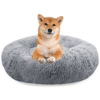 BLUZELLE Dog Bed for Medium Size Dogs, 32" Donut Dog Bed Washable, Round Dog Pillow Fluffy Plush, Calming Pet Bed Removable Mattress Soft Pad Comfort No-Skid Bottom Light Grey