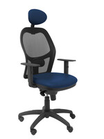 Silla Operativa de oficina Jorquera malla negra asiento similpiel azul marino con cabecero fijo