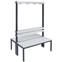 Cloakroom bench with back rest, double sided