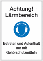 Kombischild - Gehörschutz benutzen, Blau, 18.5 x 13.1 cm, Aluminium, B-7525