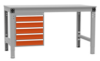 Gehäuse-Unterbau Stationär, Nutzhöhe 500 mm mit 5 Schubfächer. Für Tischtiefe 800 mm, in Rotorange RAL 2001 | AZK1040.2001