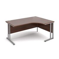 Traditional ergonomic desks - delivered and installed - silver frame, walnut top, right hand, 1600mm