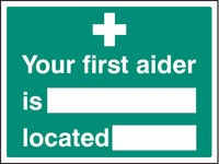 SPARTEX 26038E YOUR FIRST AIDER IS LOCATED (200X150MM) SA VINYL