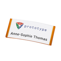 Pin Badge / Magnetic Name Badge / Name Badge "Balance" | 80 mm 34 mm translucent orange with extra strong magnet plastic