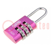 Padlock; shackle,combination code; C: 3mm; A: 22mm; B: 20mm; pink
