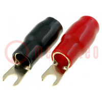 Terminal: fork; M4; 16mm2; gold-plated; insulated; red and black
