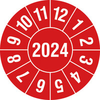 Prüfplaketten für ein Jahr, in Jahresfarbe, 104 Stück/Bogen, selbstklebend, 1,0 cm Version: 2024 - Prüfplakette 2024