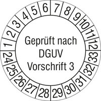 Prüfplakette, Geprüft nach DGUV Vorschrift 3, Größe (Durchm.): 3 cm,15 Stk/Bogen Version: 24-33 - Geprüft nach DGUV Vorschrift 3, 24-33