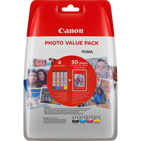 Canon CLI-571 BK/C/M/Y Ink Cartridge + Photo Paper Value Pack