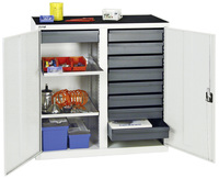 Werkzeug- und Materialschrank Serie 3000, 7035/7035, 9 Schubladen 100 mm, 2 Wannenböden