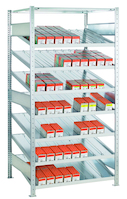 Grundregal, Kanbanregal MULTIplus150, 2000 x 1000 x 600 mm (HxBxT), verzinkt, 7+1 Fachböden, mit Trenn- und Seitenführungen