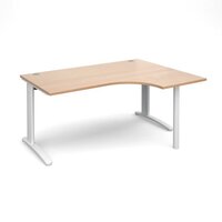 TR10 right hand ergonomic desk 1600mm - white frame and beech top