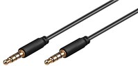 Audio Verbindungskabel AUX, 3,5 mm Stereo 4-pol., Slim, CU, 0.5 m, Schwarz - Klinke 3,5 mm St. (4-Pi