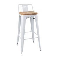 Bolero Bistro High Stools in White with Wooden Seat Pad & Backrest - Pack of 4