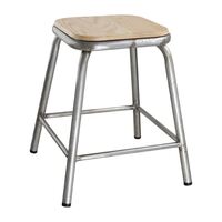 Bolero Bistro Low Stools - Galvanised Steel with Wooden Seat Pad - Pack of 4